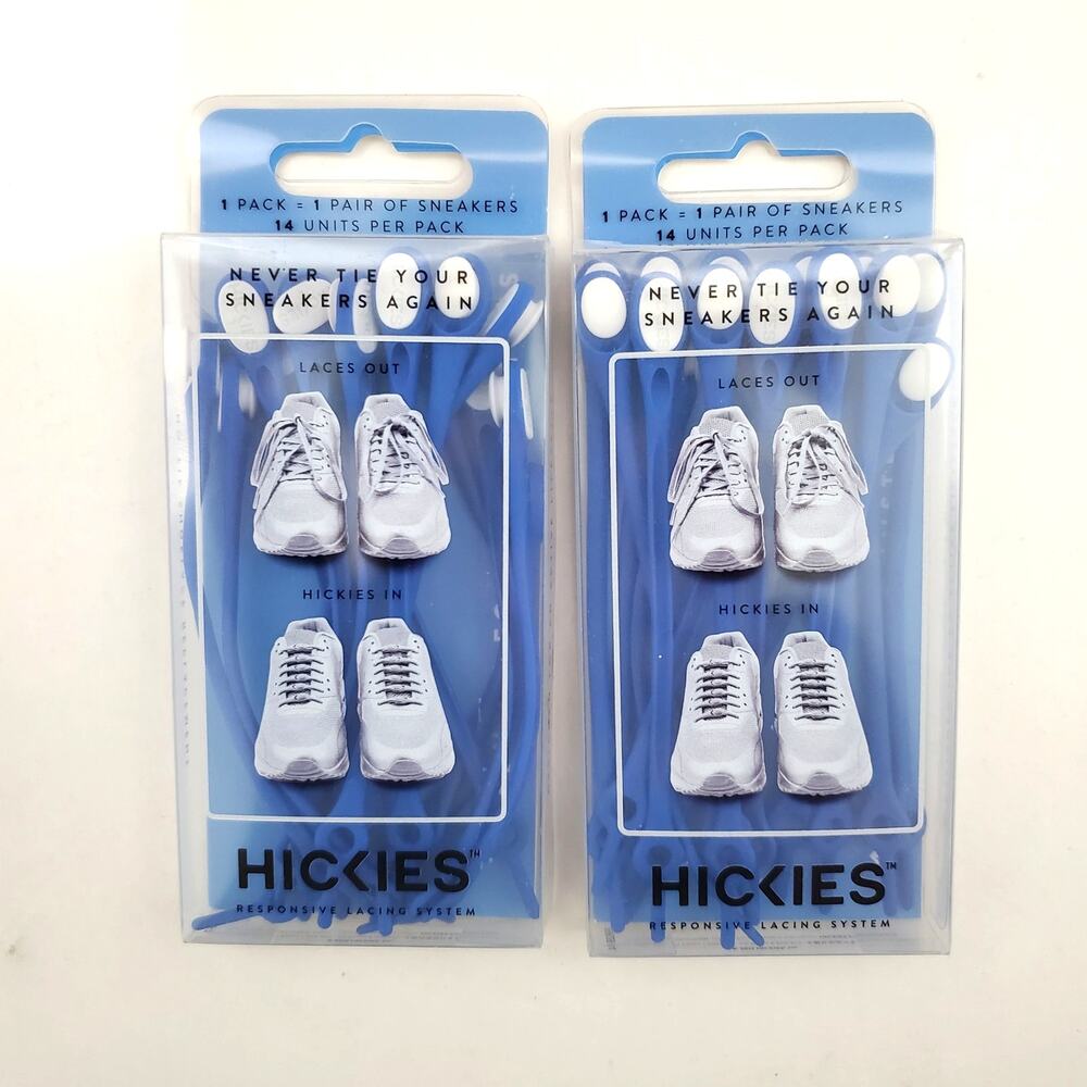Hickies Blue & White Lacing System Elastic Tieless Unisex One Size Lot of 2